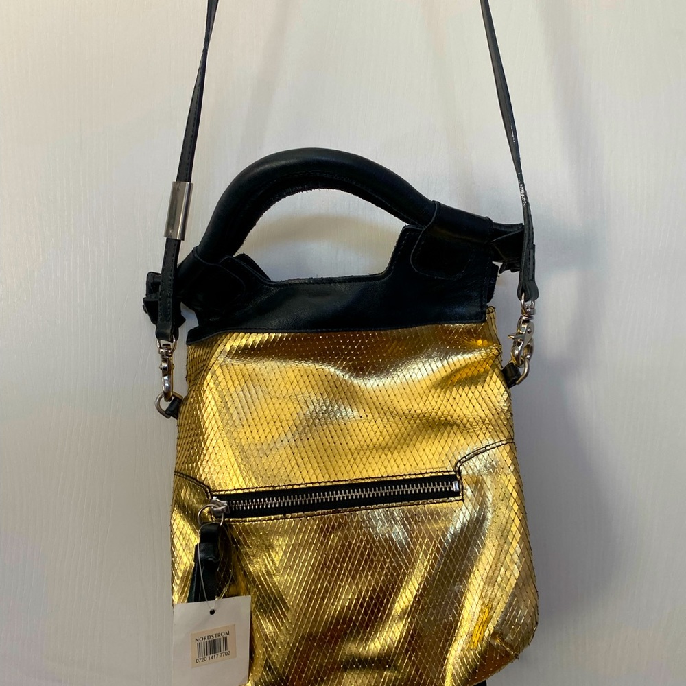 Gold purse/ handbag with leather detachable handles